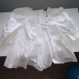 Zara White Mid Sleeve Flare Blouse